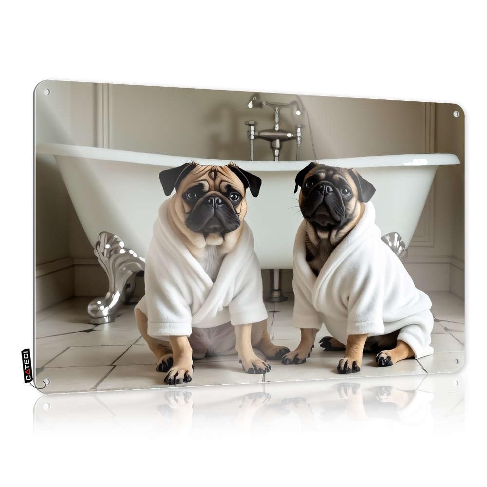 Decorations Reusable Gorgeous Two Pugs In Robes By A Bathtub. For Restaurant - Unique Home Decor Customizable(30X40CM)