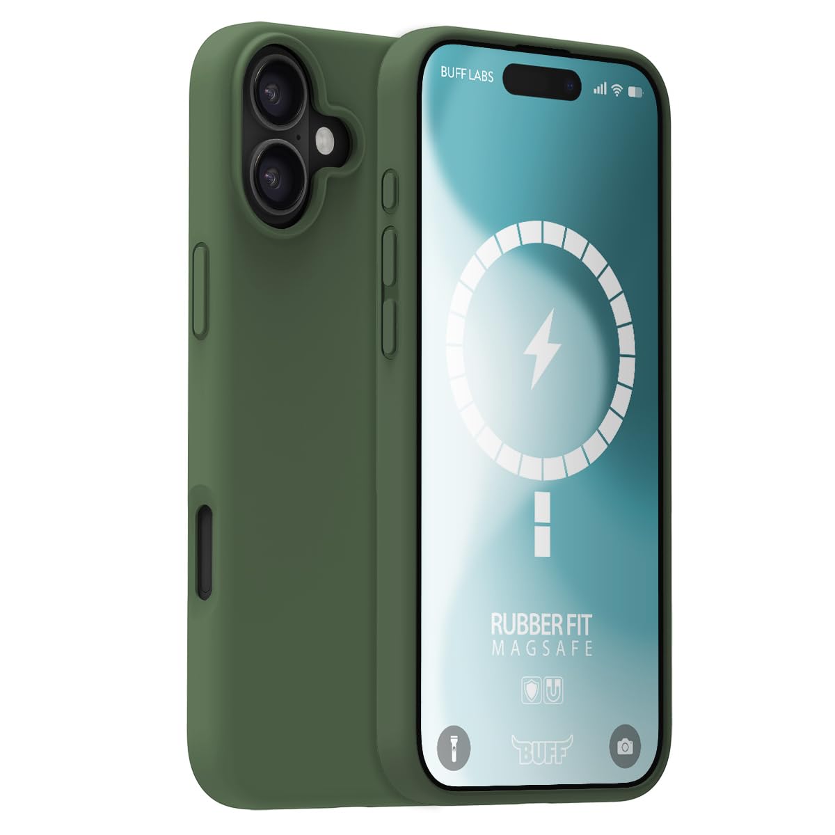 BUFF LABS iPhone 16 ile Uyumlu Magsafe Destekli Rubber Fit Silikon Kılıf, Yumuşak, Kablosuz Şarj, Tam Koruma (Cypress)