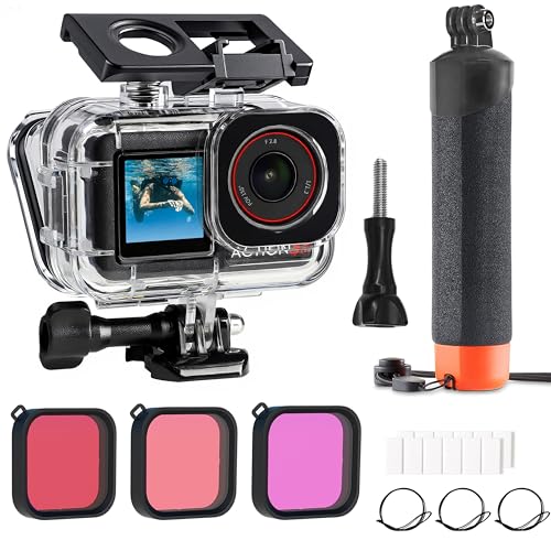 FitStill Boîtier étanche de 50 m et 3 filtres et poignée flottante compatible avec DJI Osmo Action 5 Pro/Action 4/Action 3, plongée avec tuba, surf, wakeboard, housse de protection, kit d'accessoires
