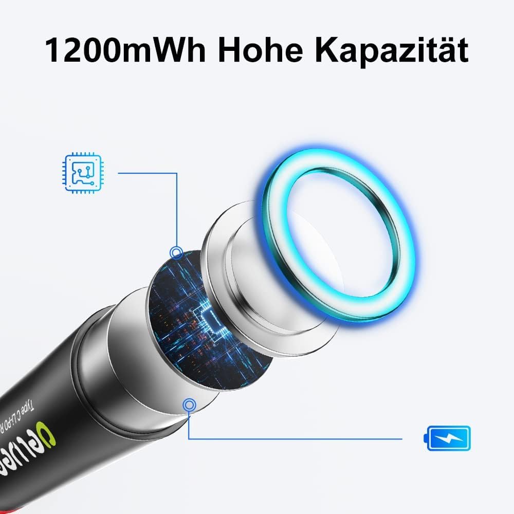 Akumulatory litowe USB-C AAA do ponownego ładowania, 1,5 V 1200 mWh USB baterie AAA z kablem do ładowania USB-C 4 w 1, szybkie ładowanie 1 godzina, 1500 cykli pracy, 16 sztuk