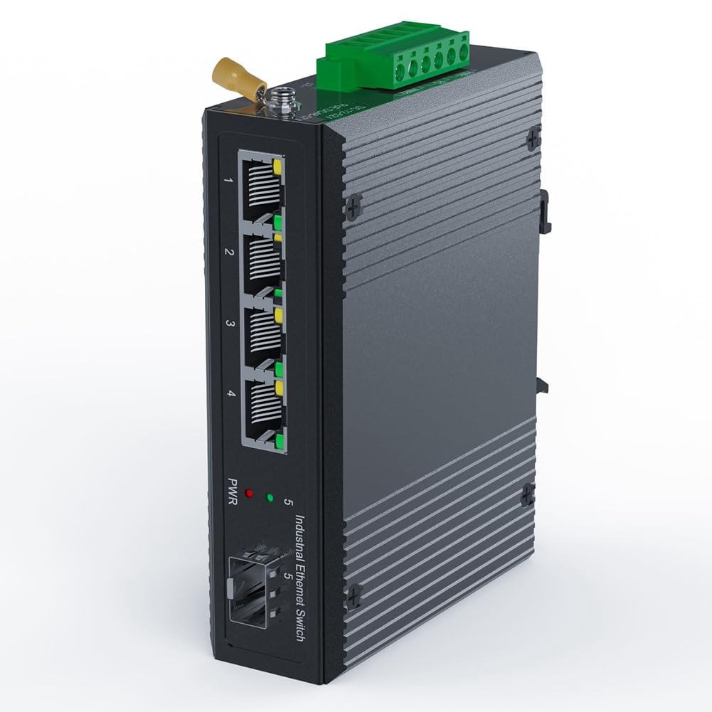 Modulo Ricetrasmettitore Interruttore Ethernet Industriale PoE Gigabit Rail Din 5 porte, Interruttore 4 porte con SFP 10/100/1000Mbps IP40 Uscita 48V Non Gestita