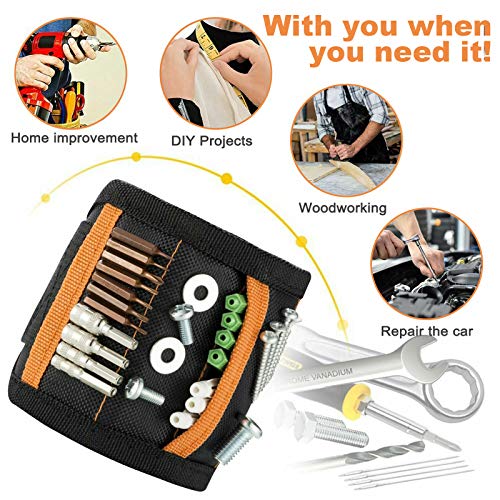 Magnetic Wristband Tools, Tool Belt With 20 Strong Magnets for Holding Screws/Nails/Drill Bits, Magnetic Wristband Gifts for Him/Men/Father/Dad/DIY Handyman/Electrician/Husband/Boyfriend (Black)
