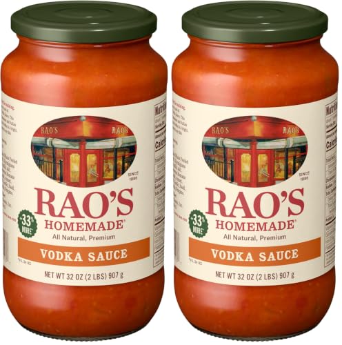 Rao's Homemade Vodka Sauce, 32 oz, Creamy Tomato Sauce, Carb Conscious, Keto Friendly, All Natural, Premium Quality, With Parmigiano Reggiano and Pecorino Romano Cheeses &amp; Vodka (Pack of 2)