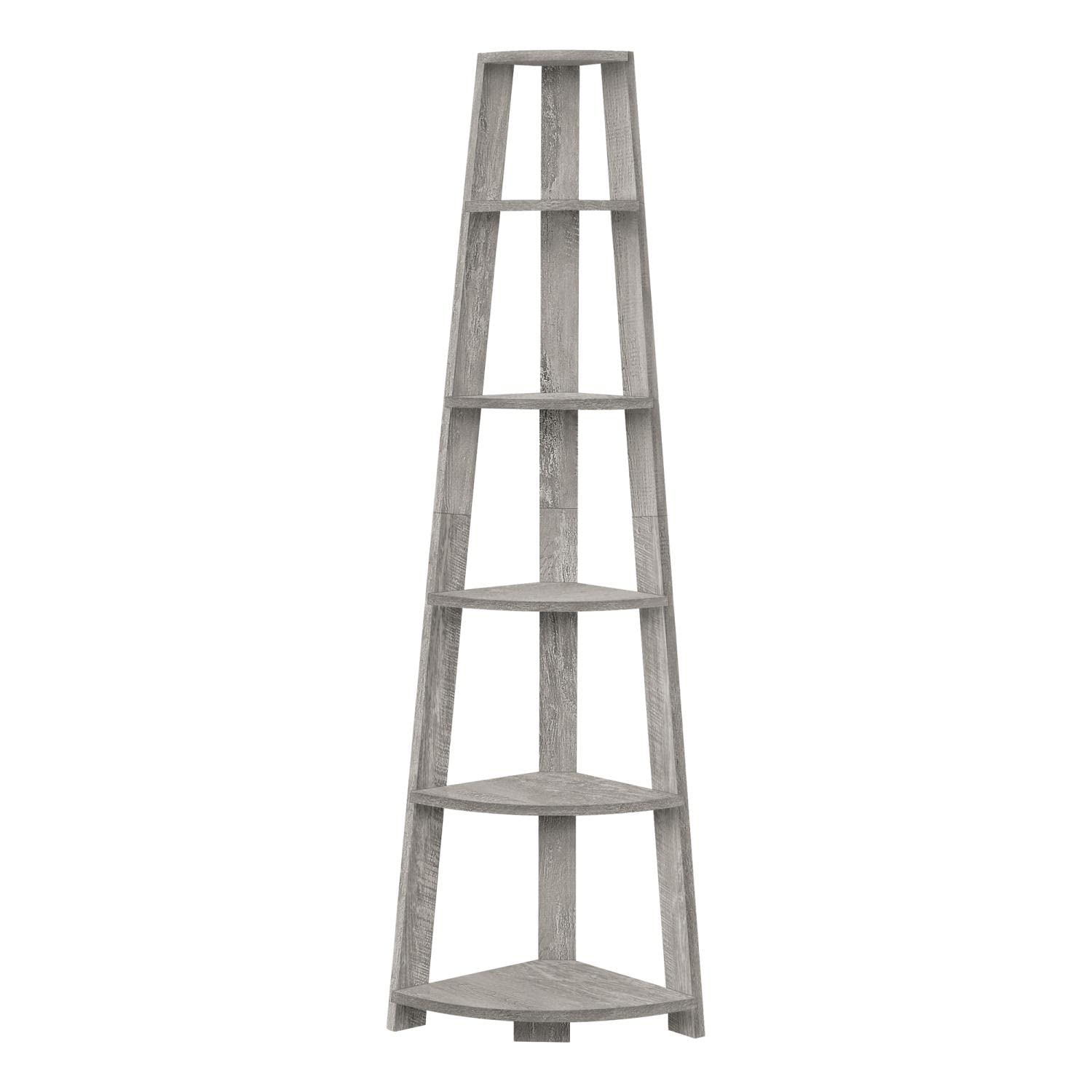 Monarch Specialties I 2433 Bookshelf Bookcase Etagere Corner 5 Tier 72 H Office Bedroom Laminate Grey Contemporary Modern