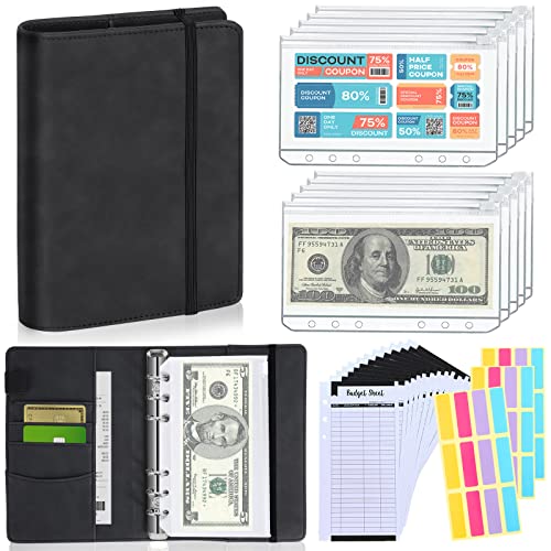 Lintru Budget Binder With Zipper Envelopes, Money Organizer For Cash, A6 Binder With 10Pcs Cash Envelopes For Budgeting, 12Pcs Budget Sheets And 36Pcs Stickers For Savings Binder (Black) #TOP12