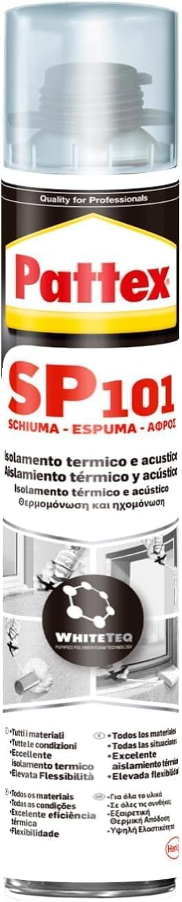 Pattex SP101 Schiuma, Schiuma poliuretanica monocomponente, Schiuma espansa multimateriale, Poliuretano espanso schiuma isolante a elevata efficienza acustica e termica, 1 Cartuccia da 750 ml
