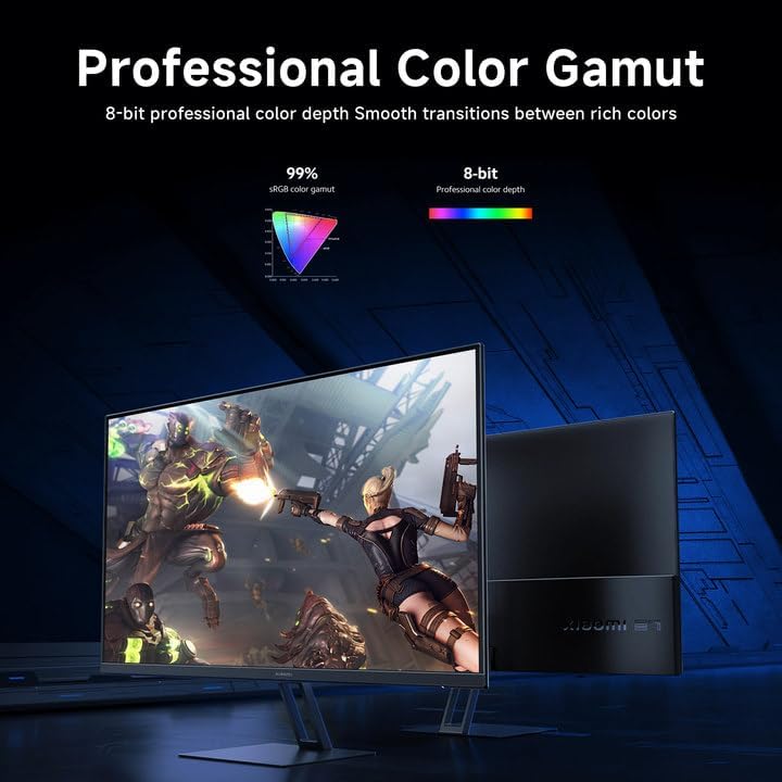 Monitor displaying Professional Color Gamut with 99% sRGB and 8-bit color depth