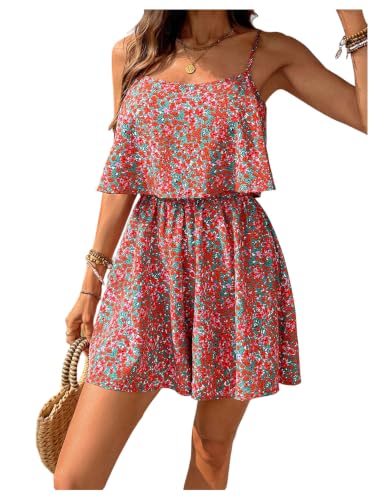 Image of GORGLITTER Women's Summer Floral Jumpsuits Ruffle Wide Leg Short Rompers