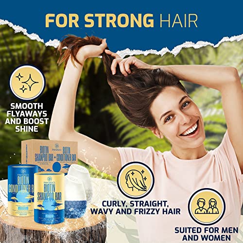 Biotin Shampoo Bars And Solid Conditioner Set - Zero Waste Natural Products And Sulfate Free Travel Size Toiletries - No Bottle - Hair Care For Women And Men - Volumizing And Thickening #TOP5