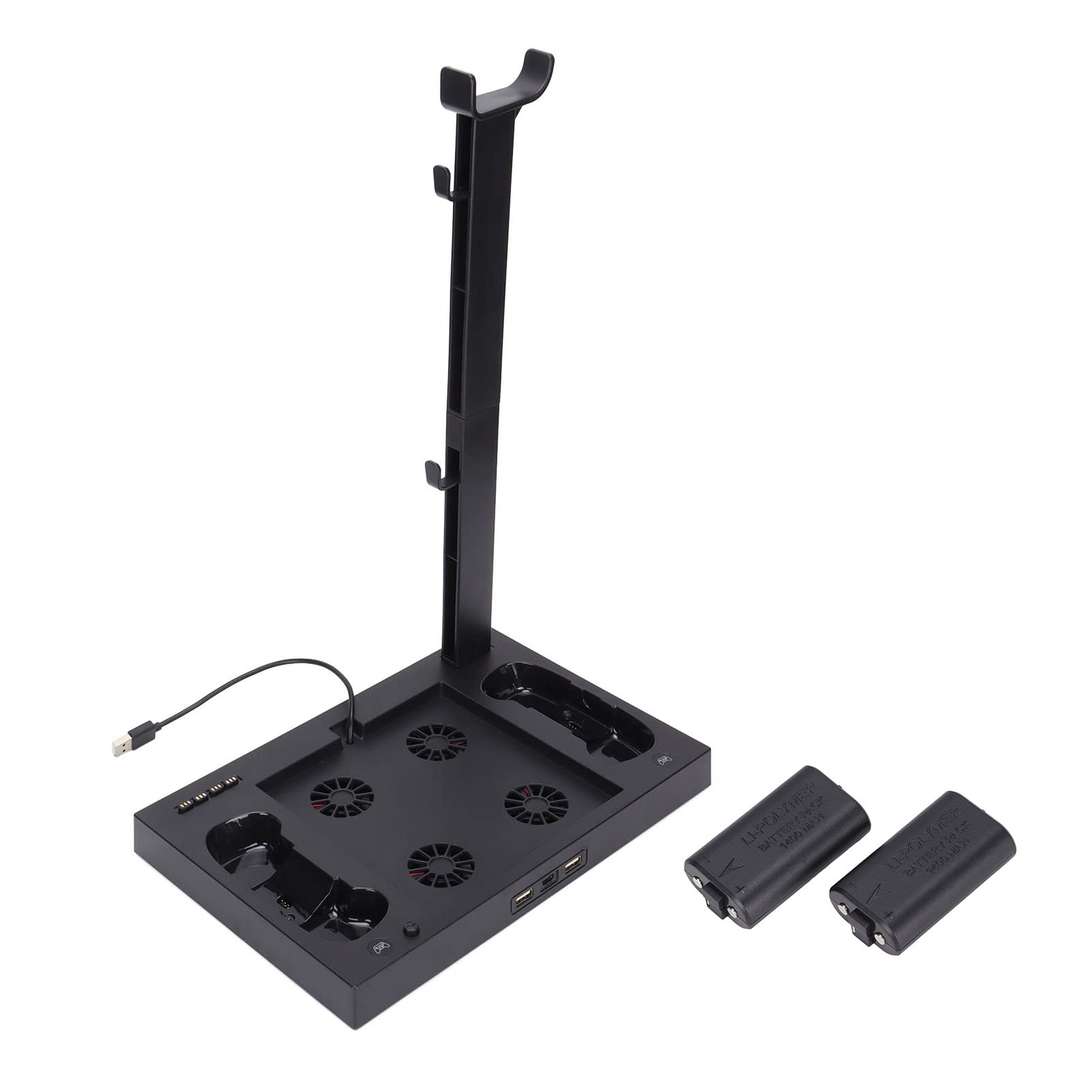 Base de Enfriamiento para Consola Series X, Soporte de Ventilador de Enfriamiento Multifuncional, 4 Ventiladores de Enfriamiento, con Soporte para Auriculares Adaptador de Batería Indicador de Ca
