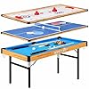 SereneLife 4 in 1 Multi Game Table, 4’x2’ Folding Portable Sports Arcade Games with Accessories, Ping Pong, Air Hockey, Pool Billiards, and Shuffleboard, for Indoor, Outdoor, All Ages