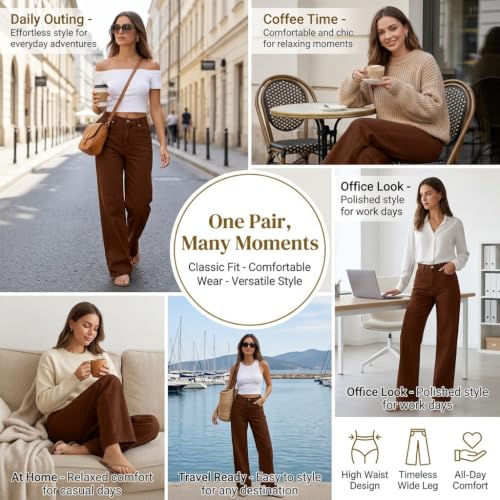 Womens Straight Leg Jeans High Waisted Wide Leg Denim Pants Fall Trousers - image 6