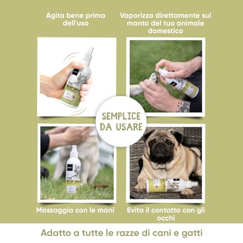 Spray Antiprurito per Dermatite Cane & Gatto 250ml - Rimedio Naturale per Prurito Cane e Gatto con Aloe Vera e Tea Tree Oil - Spray Antiprurito per Cani e Gatti Causato da Irritazioni ed Eruzioni - 3