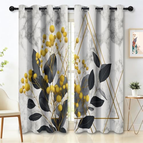 Rideau Occultant Thermiques Motifs Géométriques Marbrés Feuilles Triangles - Lot de 2 Rideaux Imprimé pour Chambre Fenetre Cuisine, Coloré Rideaux et...