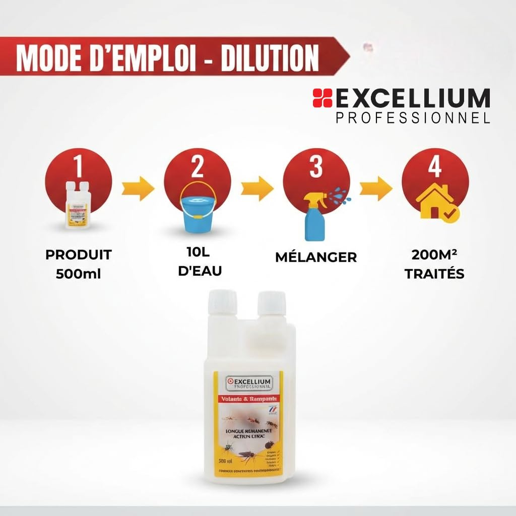 Excellium | Insecticide Concentré Volants & Rampants | Traitement Choc avec Rémanence Longue Durée | Flacon Doseur Sécurisé 250 ml