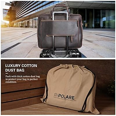 Polare 18'' Thick Full Grain Leather Fit 17.3 Laptop Business Briefcase Work Bag Overnight Bag For Men