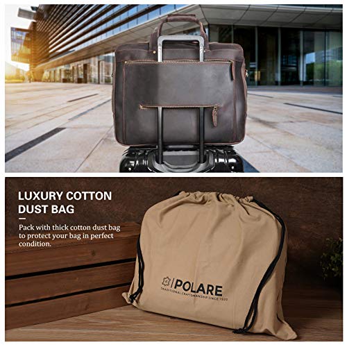 Polare 18'' Thick Full Grain Leather Fit 17.3" Laptop Business Briefcase Work Bag Overnight Bag For Men3