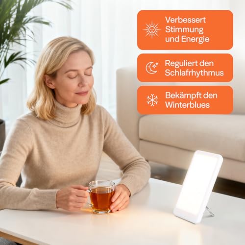 Top Life Lichttherapielampe 15.000 Lux, UV-freie Vollspektrum Tageslichtlampe, LED Sonnenlicht Lampe zur Steigerung von Stimmung & Konzentration, Ideal für Lichttherapie bei Lichtmangel und Müdigkeit