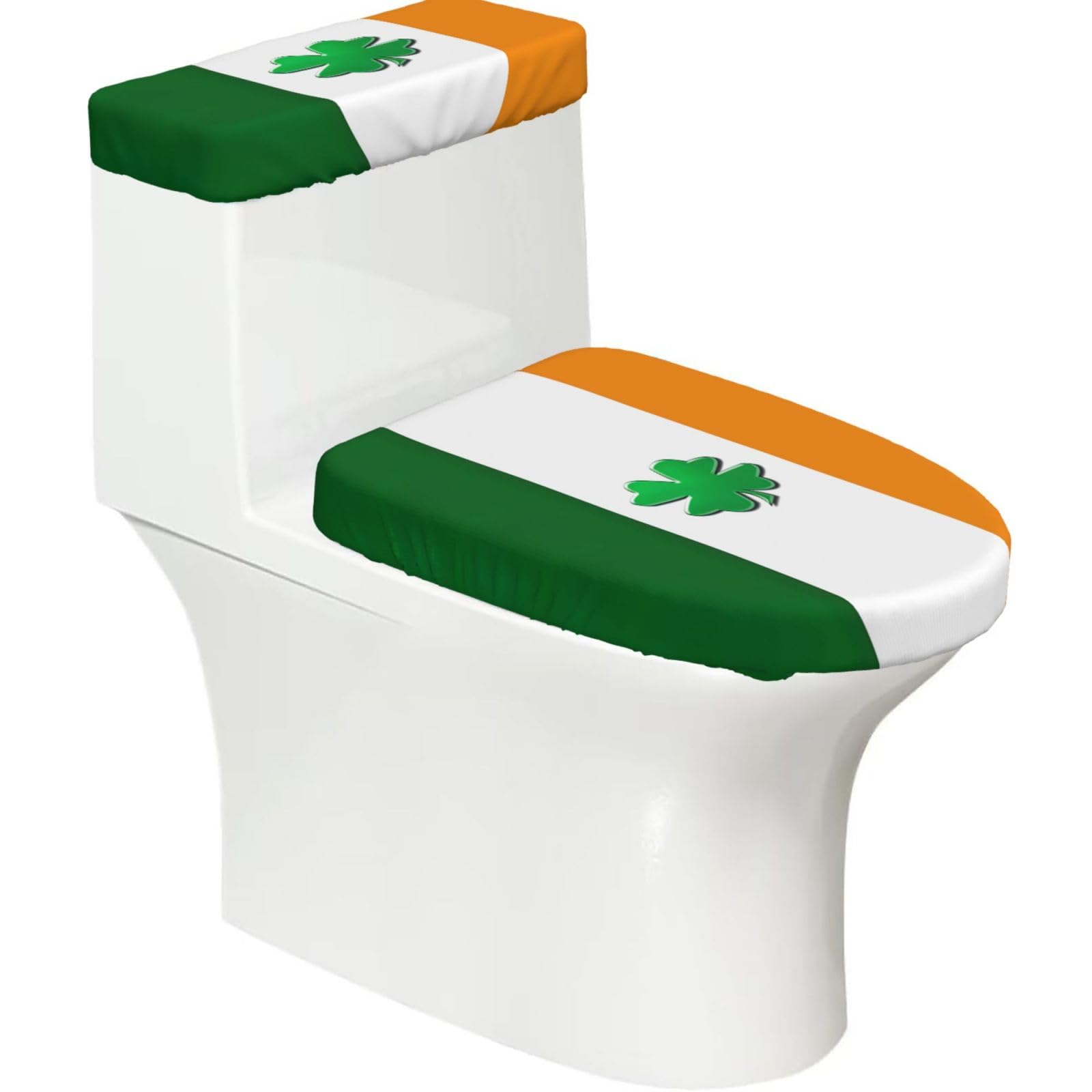 Irish Flag Printed Toilet Tank and Lid Cover Set of 2 for Most Bathrooms, Fits Elongated Round Toilets