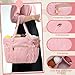 Bulyoou 2 Pcs Crochet Bag and Tote Set Corduroy Yarn Bag for Hooks Organizer Yarn Holder for Crochet Lovers Knitting Accessories(Pink)