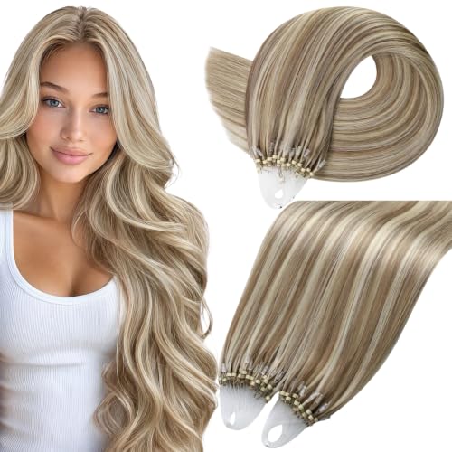 Moresoo Micro Loop Hair Extensions Human Hair, Light Brown Platinum Blonde