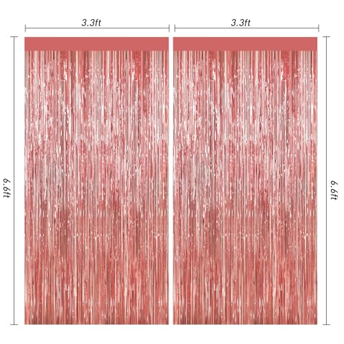 Image of Rose Gold Tinsel Backdrop Birthday Decorations, 2Pack Foil Curtains Metallic Photo Backdrop Foil Fringe Curtains, Party Streamers Supplies for Wedding Xmas Graduation Bachelorette Disco Door Decors