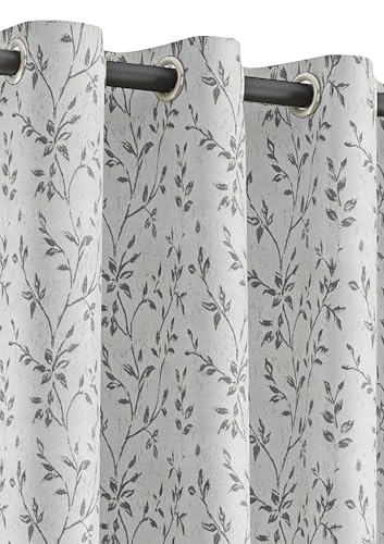 Image of Yellow Weaves 1 Pc Jacquard Leaf Eyelet Long Door Curtain - Perfect for Home, Office, Bedroom, Living Room & Balcony - 7 Feet (Silver)