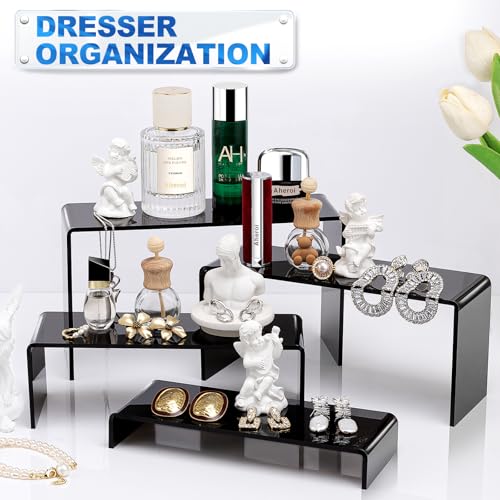 Image of Aheroi Acrylic Risers, 8 Pcs 2 Set(7 inchL~8 inchL~9 inchL) Display Risers, Black Arylic Display Stands Acrylic Shelf Riser, Display Holders for Vendor Events, Cupcake Stands, Toys Display Clear Shelves