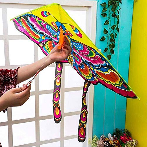 Cerf-volant Nylon Coloré Pour Enfants - Longue Queue 90x50cm Avec Fil 50m Et Poignée - Idéal Pour Débuter En Plein Air