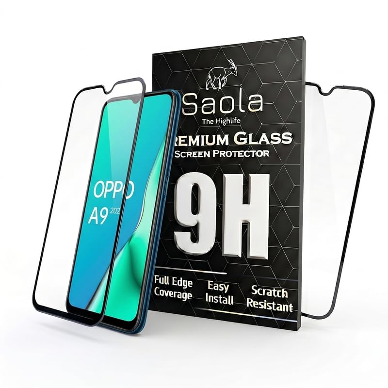 Image of Saola HD+ Oleophobic Tempered Glass Screen Protector For Oppo A9 (Pack Of 2) with Free Installation Kit. Full screen Coverage - 6.5 inch