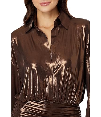 Image of Norma Kamali Oversized Boyfriend Neck Shirt Shirred Bottom Mini Dress