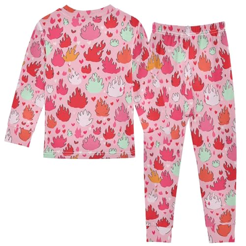 Pajama Sets Long Sleeve Fire Hearts Pattern on Pink Soft Comfy Sleepwear 2 Piece PJS 3-8T3
