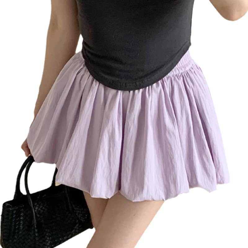 Cute Bubble Hem Skirt Women's Puffy Elastic High Waisted Tulip Mini Skirt