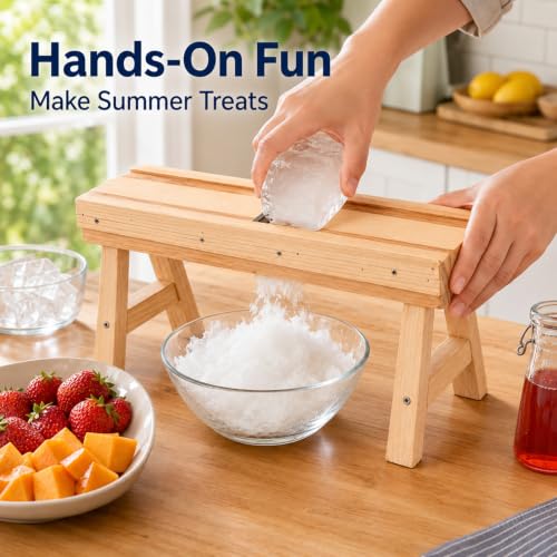 Máquina de afeitar de hielo manual de madera con protector de mano 3