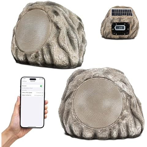 Homewell Solar Rock Speakers - Multi-Link up to 9 Units Total - Outdoor Waterproof Speakers Bluetooth Wireless - Weatherproof Landscape Speakers for Pool, Patio, Deck, Backyard, Garden - (2-Pack) Cover
