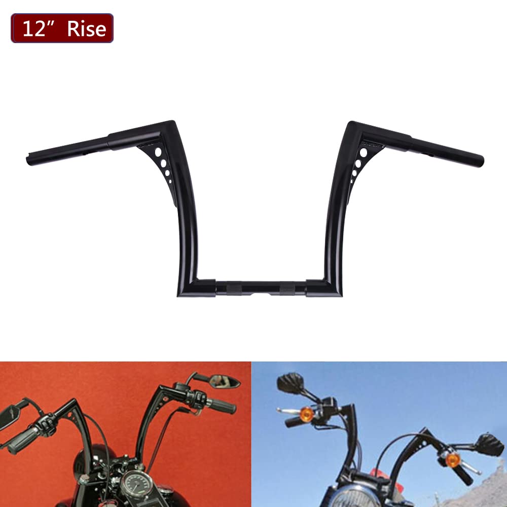 OUMURS 12" Rise Ape Hangers Handlebar 1-1/4" Diameter Bar For Harley Sportster XL 1200 883 Dyna Softail (Black)