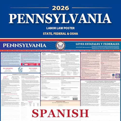 Pennsylvania Labor Law Poster State, Federal, OSHA Compliant, 2026 All-in-One 24x36 inch UV Waterproof Laminated (Spanish)
