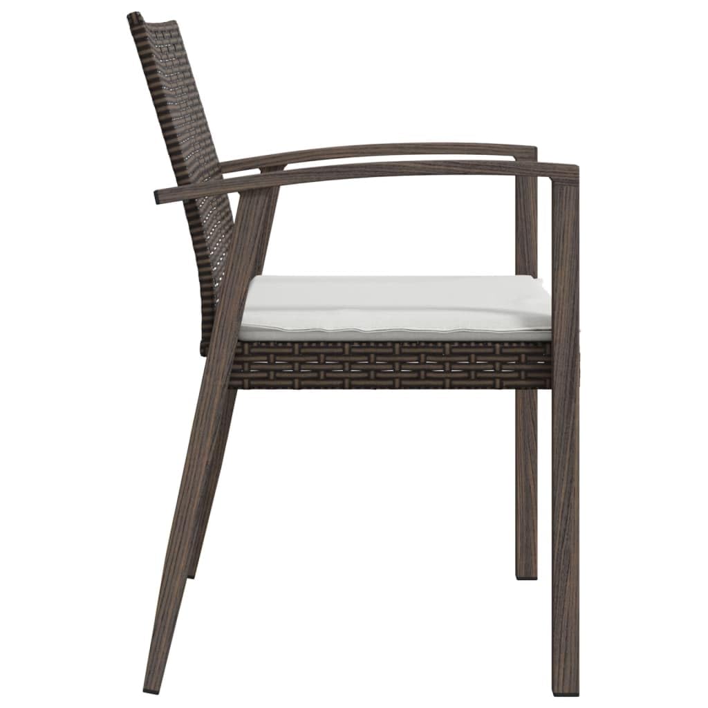 Krzesła ogrodowe z poduszkami 2 szt. brązowe rattan PE stal 56,5x57x83 cm wytrzymałe meble tarasowe na zewnątrz z podłokietnikami siedzisko ogrodowe z oparciem
