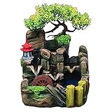 HAKLAKY Fuentes Decorativas Creative Resin Resina Rockery Cascada Estatua Fengshui LED Fuente de Agua Home Garden Simulación Mountain Crafts Air Humidificador Fuente Interior