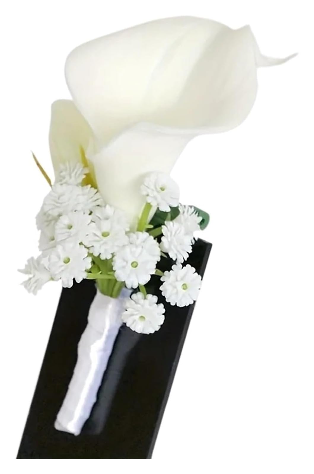 HIFRQVVC Rose Corsage Bracelet, Wedding Corsage Wrist Flower Artificial Calla Lily With Band Pin White(Boutonniere)
