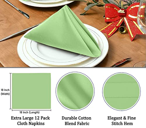 Image of Ruvanti Cloth Napkins Set of 12, 18x18 Inches Napkins Cloth Washable, Soft, Durable, Absorbent, Cotton Blend. Table Dinner Napkins Cloth for Hotel, Lunch, Restaurant, Wedding Parties - Light Green