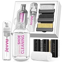 Jevvu Shoe Cleaning Kit, 10fl oz Shoe Cleaner with Towel and 3 Shoe Brushes, White Sneaker Cleaner kit for Most Material, Leather, Boot, Tennis, Knit, etc