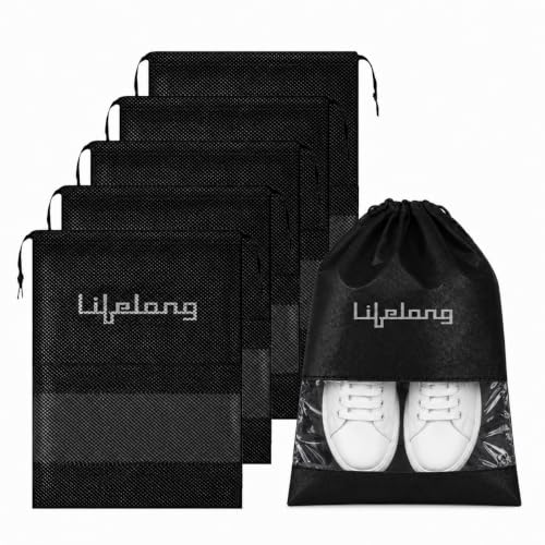 Image of Lifelong Shoe Bags for Travel with Clear Window | Pack of 6 Drawstring Shoe Bags | Waterproof & Dustproof Shoes Cover for Sports Shoes, Sneakers, Heels, Flats | Gym, Luggage & Home Use