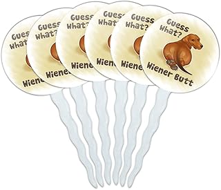 GRAPHICS & MORE Guess What Wiener Dog Butt Dachshund Funny Cupcake Picks Toppers Decoration Set of 6