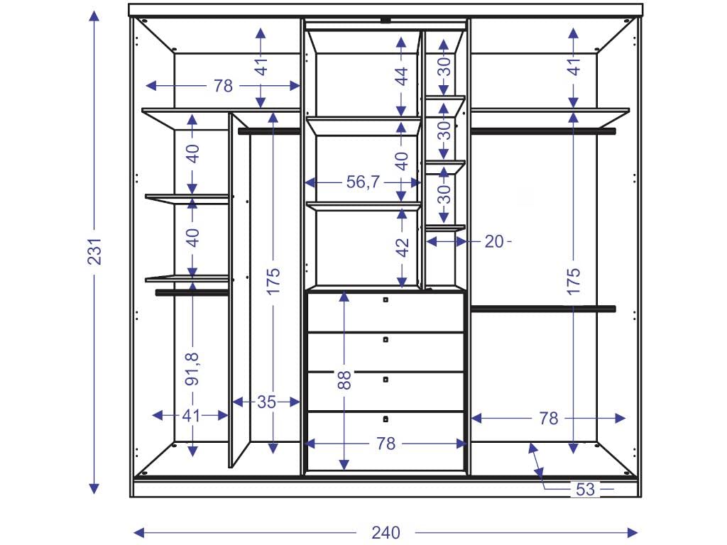 Vente-unique Kleiderschrank mit 2 Schiebetüren & Schubladen + Spiegel - B. 240 cm - Weiß - BODIL