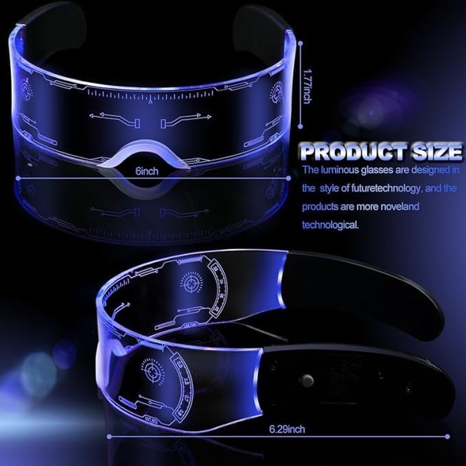Image of HELLARO Luminous Glasses Light Up Glasses, Cyberpunk Led Visor Glasses with 7 Colors and 4 Modes, for Halloween Cosplay Party Bar Club Carnival