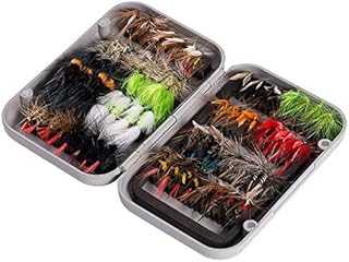 BASSDASH Fly Fishing Assorted Flies Kit, Pack of 64 pcs Fly Lure Including Dry Flies, Wet Flies, Nymphs, Streamers, Terrestrials, Leeches and More, with Magnetic Fly Box