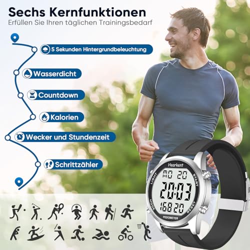Hearkent Herren Schrittzähler Uhr Ohne Bluetooth,30M wasserdichte,Großen Ziffern,Senioren...