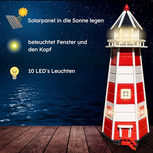Deko-Shop-Hannusch XXL Leuchtturm – 1,40 M Hoch, Aus Holz, Mit LED-Beleuchtung, Wetterfest, Für Garten & Terrasse