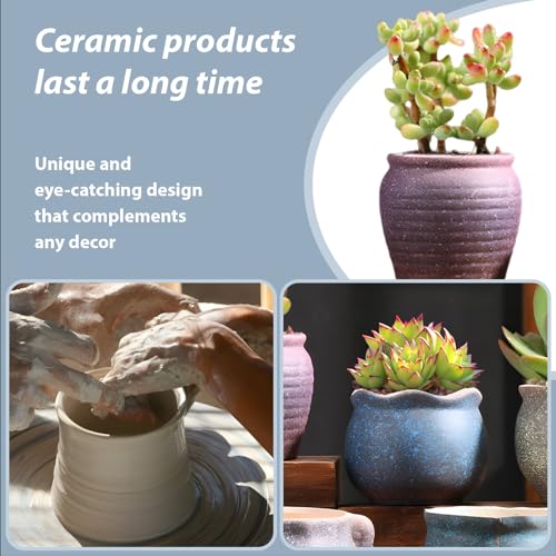 Succulent Pots, Set of 5 Ceramic Flower Pots for Mini Plant Ceramic Flowing Glaze Base Serial Set including Holes - Image 3